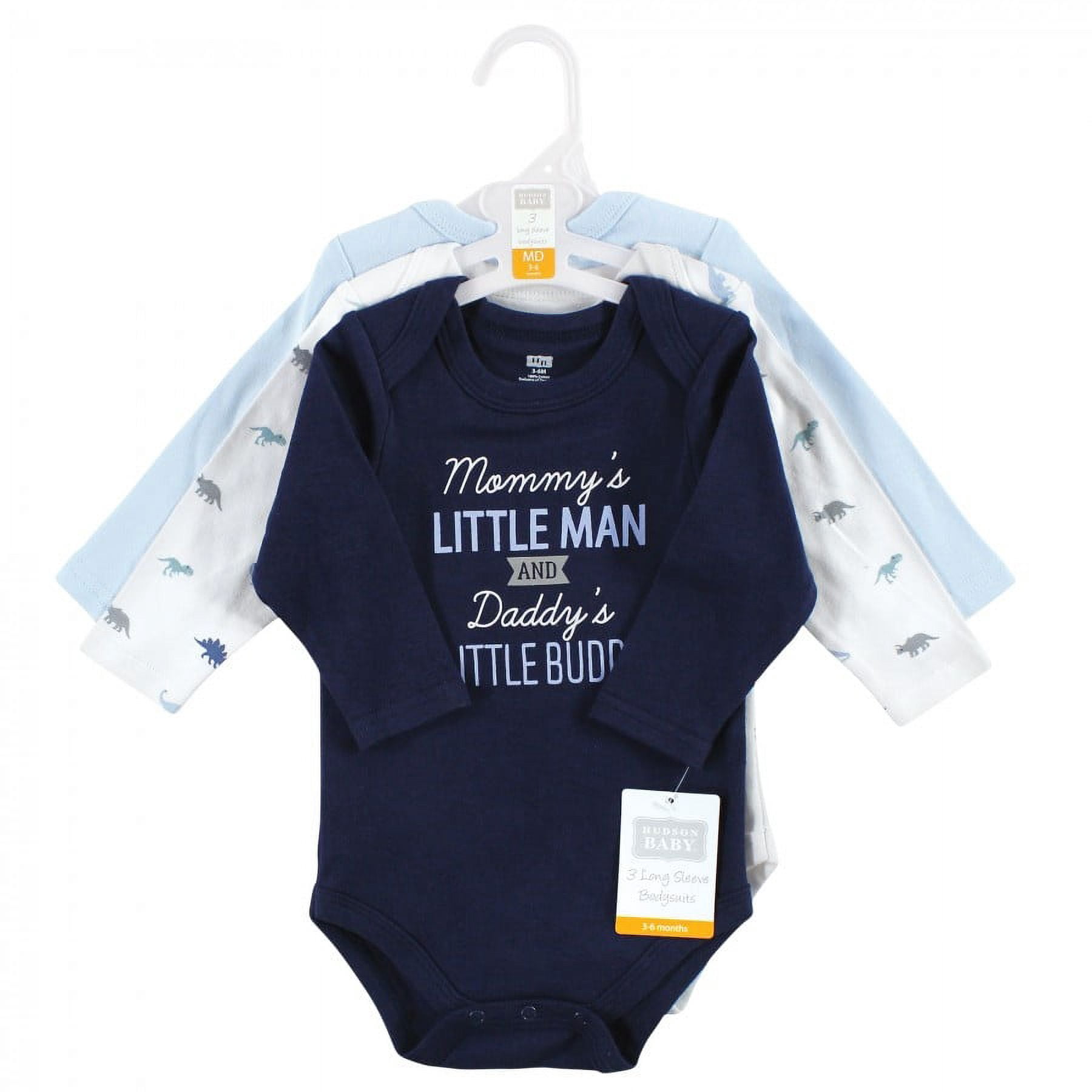 Hudson Baby Cotton Long-Sleeve Bodysuits, 3- Pack, Newborn- 24 Months