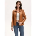 thumbnail image 5 of Faux Leather Jacket for Women Motorcycle Fashion Zip Up Coat Trendy Going Out Jackets Camel M, 5 of 10
