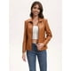 thumbnail image 5 of Chaqueta de Piel Sintética para Mujer, Estilo Motociclista, con Cremallera, Ideal para Salir. Camello L, 5 of 10
