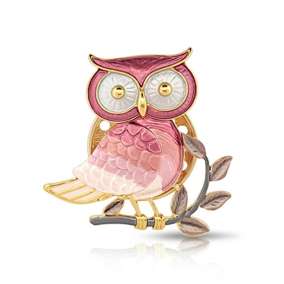 Besheek Goldtone PInk Owl Magnetic Brooch