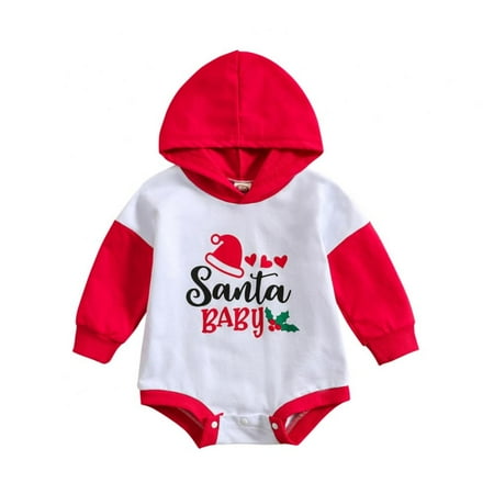 

Baby Christmas Romper Hooded Triangle Romper Boy Girl One-piece Suit Winter Holiday Christmas Infants Long Sleeve Stitching Romper