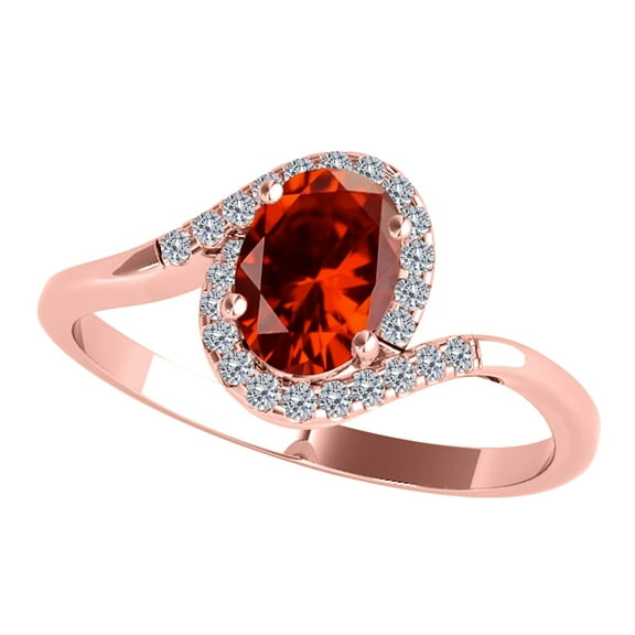 Mauli Jewels Engagement Rings for Women 1.00 Carat Halo Diamond & Oval Shape Garnet Gemstone Ring Prong-Setting 14K Solid Rose Gold