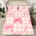 thumbnail image 2 of Manfei Princess Dreamy Bow Bed Sheets for Kid, Vintage Pink Buffalo King Sheets, Kawaii Cartoon Bow Sheet Set, Ultra Soft Home Decor, 4pcs, 2 of 7