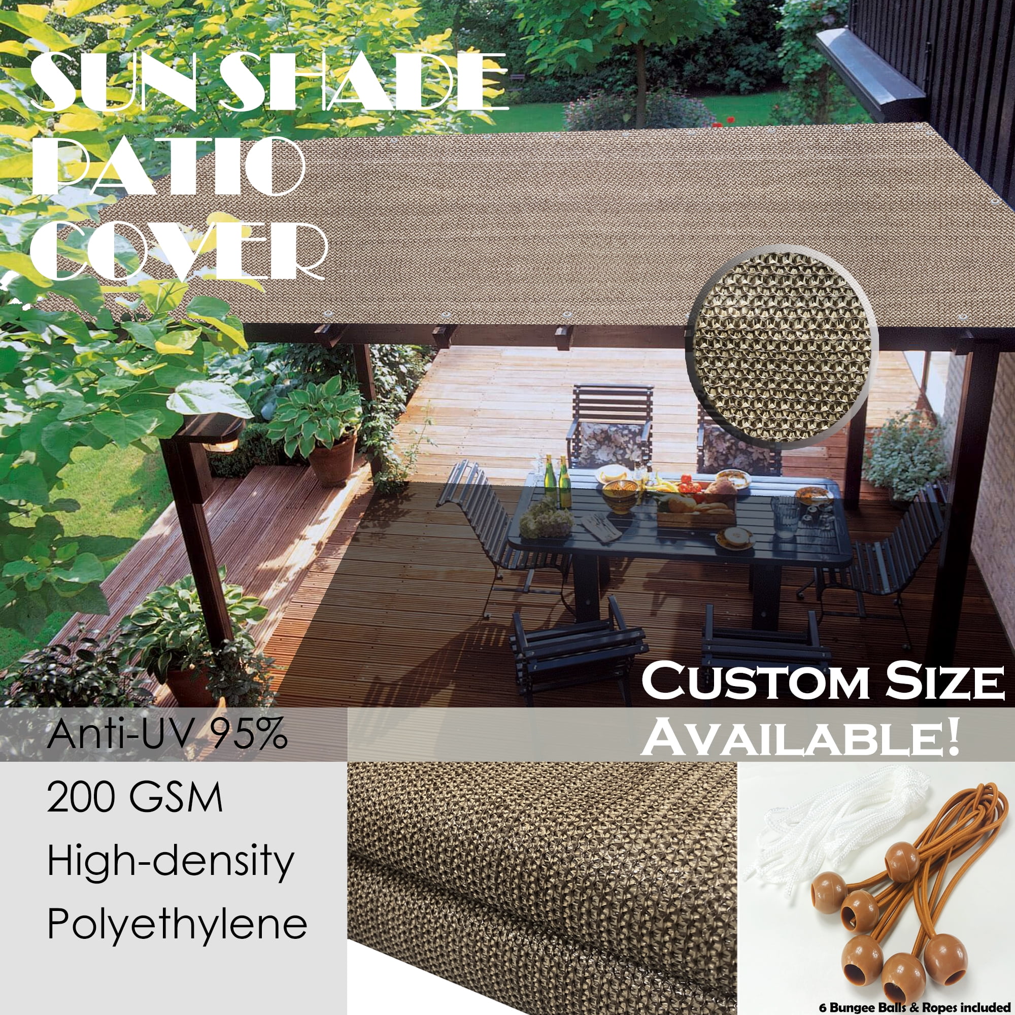 4 x 10, Beige Alion Home Pergola Shade Cover Sunblock Patio Canopy HDPE Permeable Cloth with Grommets