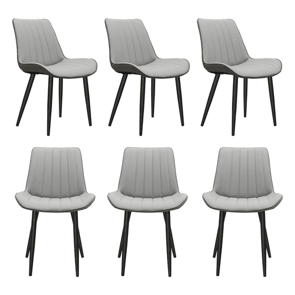 Dining Chairs Light Grey & Dark Grey PU Leather Dining Chair with Metal Legs, Wave Pattern Upholstered Armless Chair Set of 6 for Kitchen, Restaurant, Living, Meeting Room,Fabric Dining Chairs