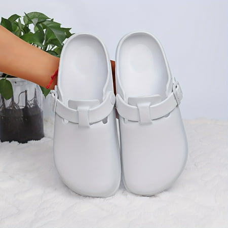 KINODAY Solid Color Clog Shoes - Stylish Buckle Strap Flat Sandals - Comfortable Adjustable & Easy-On Perfect for Everyday Wear