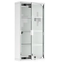 Wall Mounted Medicine Cabinet, with 4 Tier Shelves, Stainless Steel Frame and Glass Door
