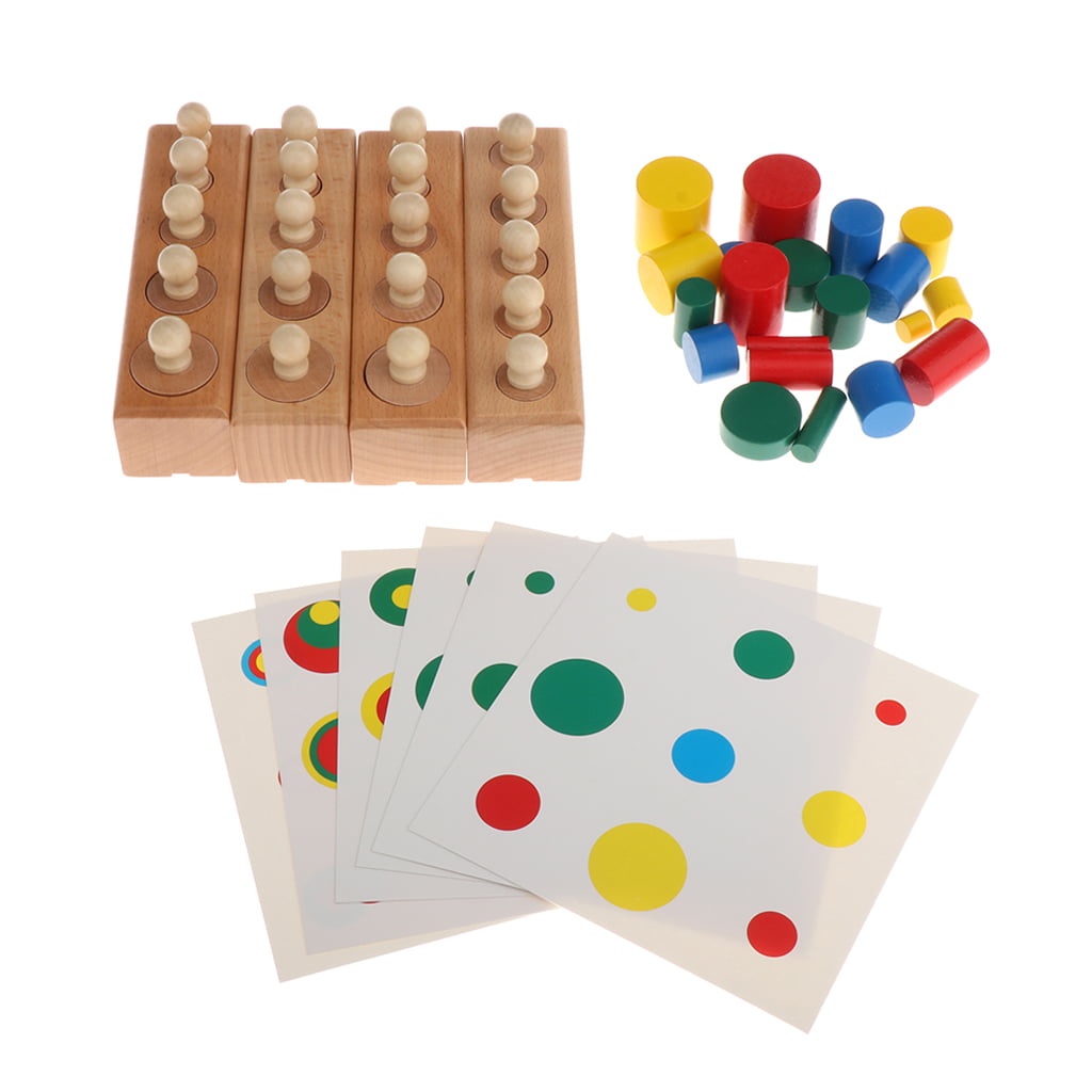 Montessori Sensorial Family Toy Cylinder Blocks Shape Color and Size Match 