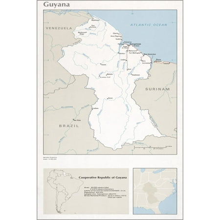 24"x36" Gallery Poster, cia map of Guyana 1976