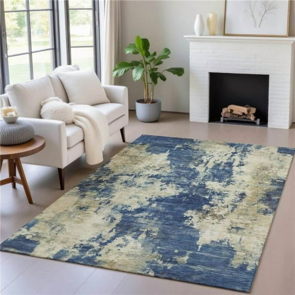 HomeRoots 630694 5 x 8 ft. Navy Blue & Beige Abstract Washable Indoor & Outdoor Rectangle Area Rug