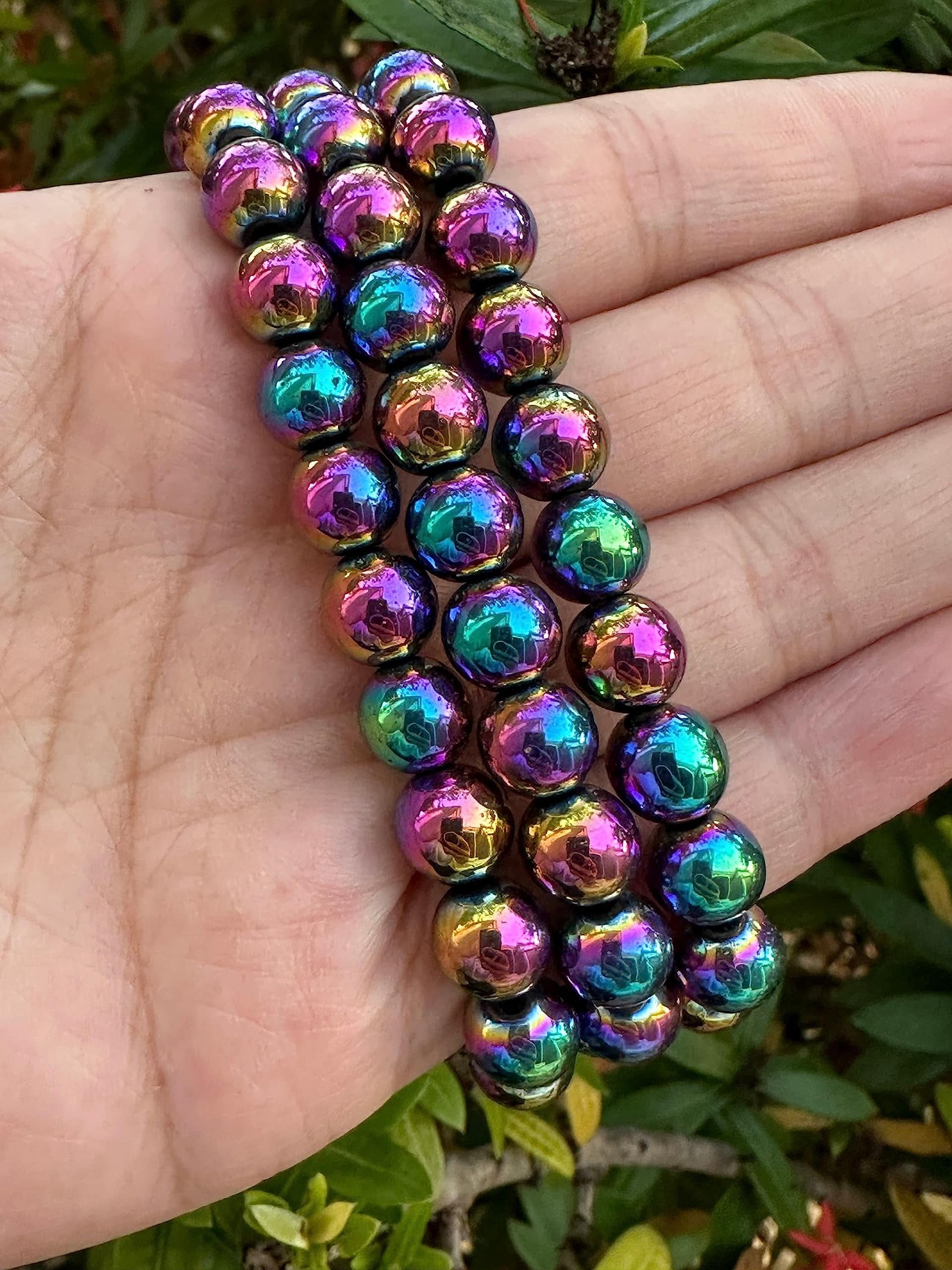 Rainbow Hematite Crystal Bead Bracelet 8mm, Wholesale Genuine Rainbow Hematite Stretch Gemstone Bracelet, Gift for Men & Women (10)