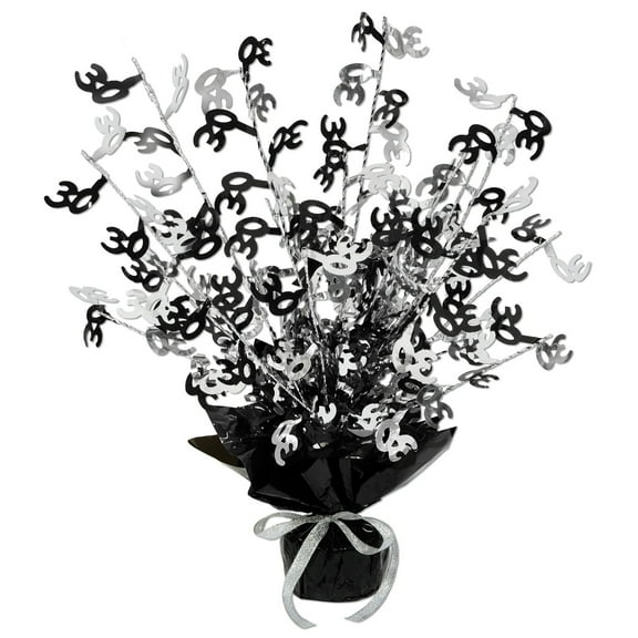 Beistle Club Pack of 12 ''30'' Black, and Silver Gleam 'N Burst Centerpieces 15''