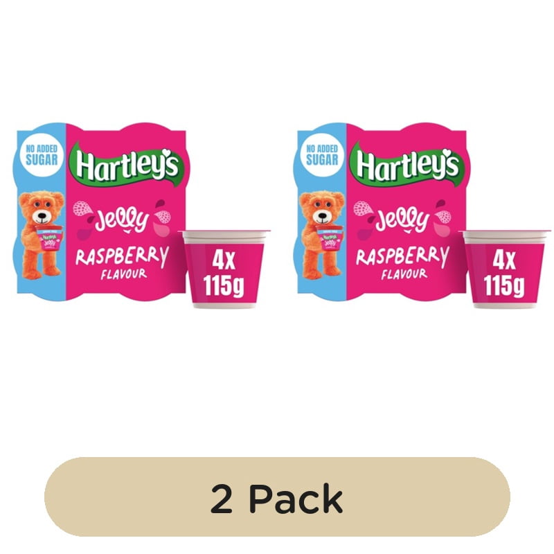 Hartley's No Added Sugar Raspberry Jelly 4 x 115g, British Import (Pack of 2)