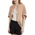 thumbnail image 3 of SWSMCLT Women's Poncho Cape Thick Winter Fringe Knit Bolero Shrug Sweater Crop Tops Fashion Half Sleeve Capelet Umber One Size, 3 of 4