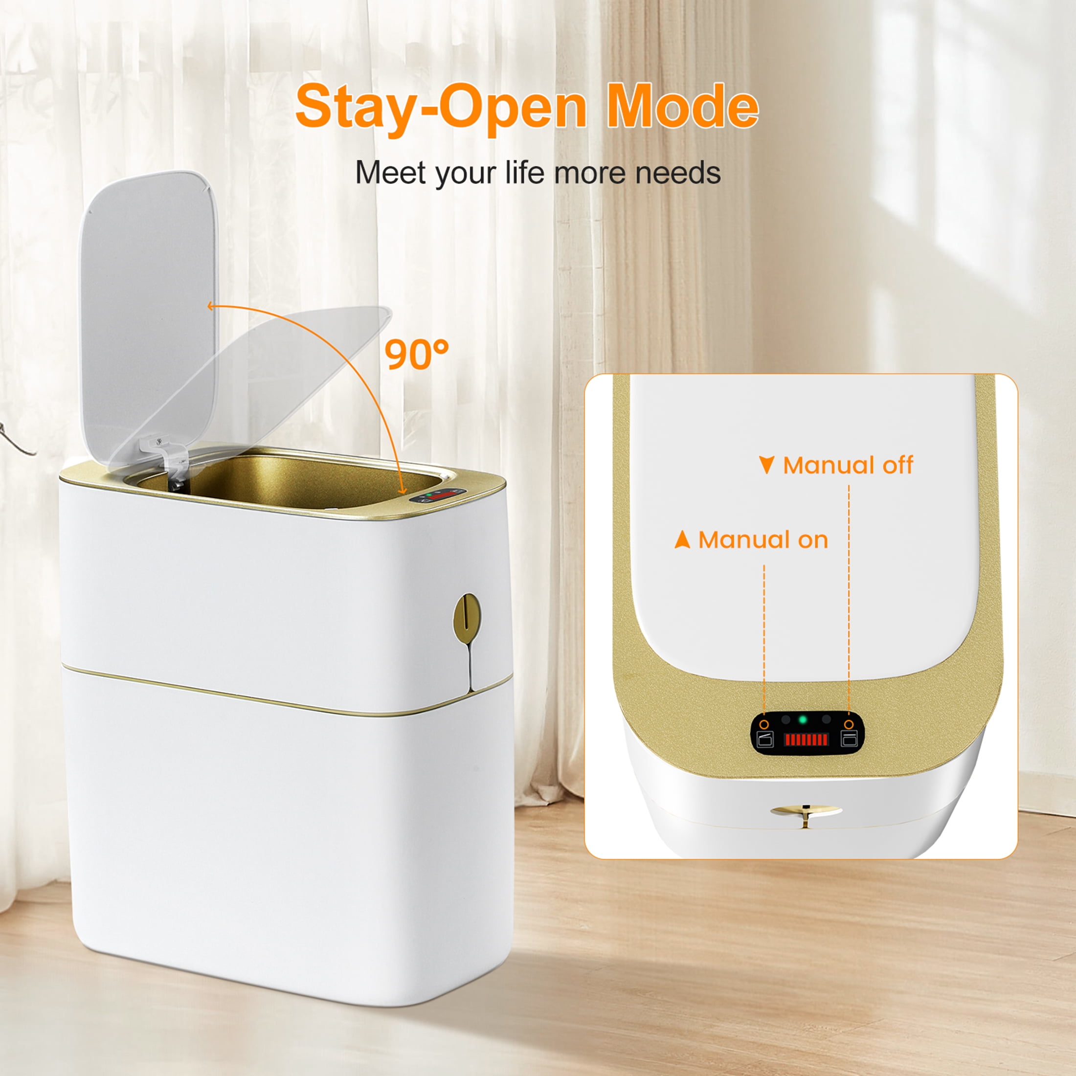 Joybos Motion Sensor Trash Can with Lid 3.5 Gallon - Hands-Free,Slim Waterproof Trash Bin for Bedroom,Bathroom,Office,Living Room