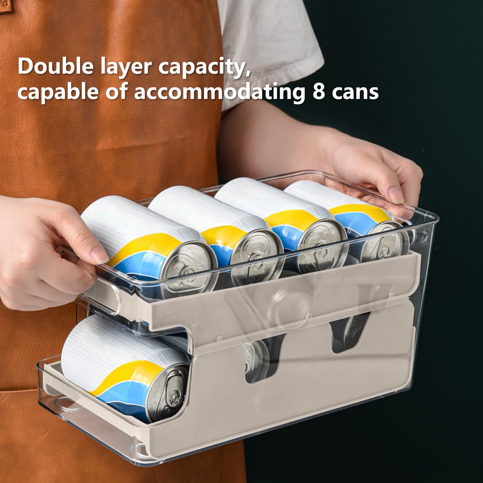 Viflosae Automatic Rolling Refrigerator Storage Box Double Layer Transparent Beer Cola Can Organizer Pantry Fridge Shelf Space Saver Efficient Kitchen