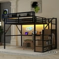thumbnail image 2 of CNMMP Modern Iron LED Lights Queen Loft Bed with Staircase and Charging Station Black, 2 of 9