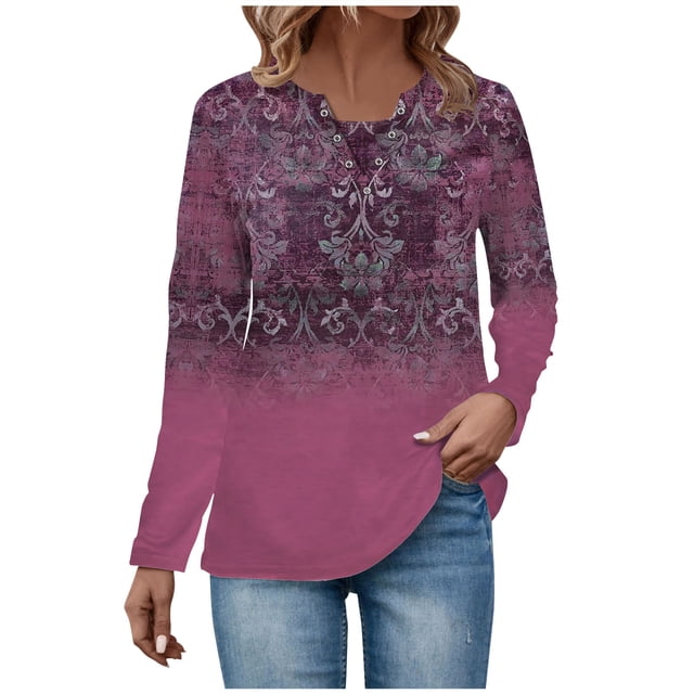 Lolmot T-shirt Bas Ajusté à Manches Longues pour Femmes en Peluche Imprimée à Col en V Patchwork
