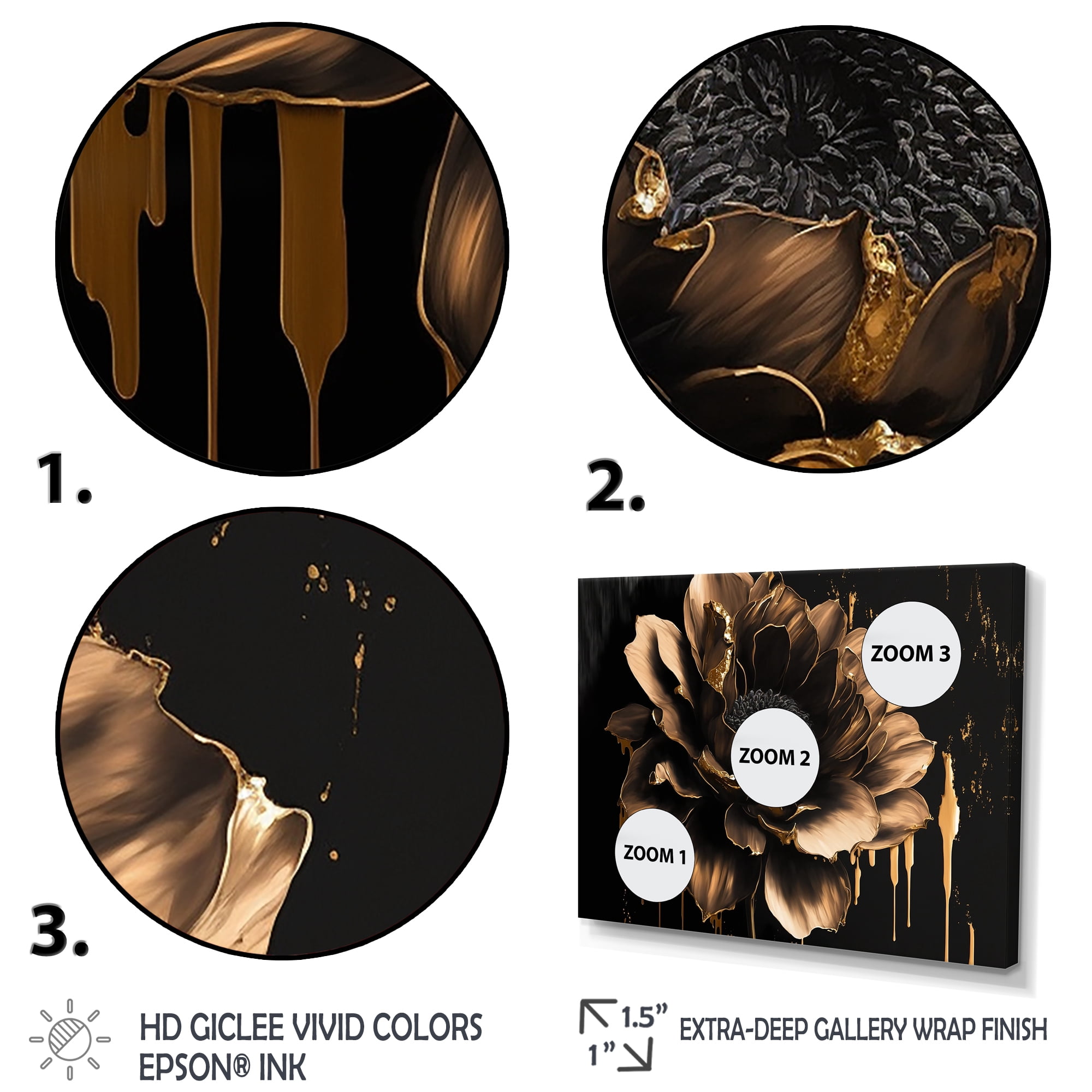 Designart Black And Gold Dahlia Canvas Wall Art