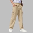 thumbnail image 2 of ZXLBBD Boys' Straight Leg Dress Pants Elastic Waist Solid Color Cargo Trousers Soft Blend for Kids School Uniform Versatile Casual Outdoor,Khaki,Size 5 Y-6 Y, 2 of 7