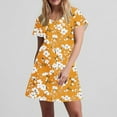 thumbnail image 7 of Blmnix Popover Dresses for Women 2026 Floral Dress Boho Dresses Under Dresses Short Sleeve Crew Neck Mini Gold with Pockets Going Out Dress,S, 7 of 7
