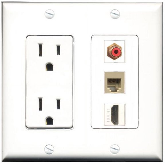RiteAV - 15 Amp Power Outlet 1 Port HDMI 1 Port RCA Red 1 Port Phone Beige Decorative Wall Plate