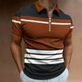 thumbnail image 2 of ZCFZJW Men's Polo Shirt Casual Short Sleeve Half Zip Up Striped Color Block Pattern Graphic Printed Tops Trendy Lapel Slim Fit Golf Athletic Shirts Orange XL, 2 of 5