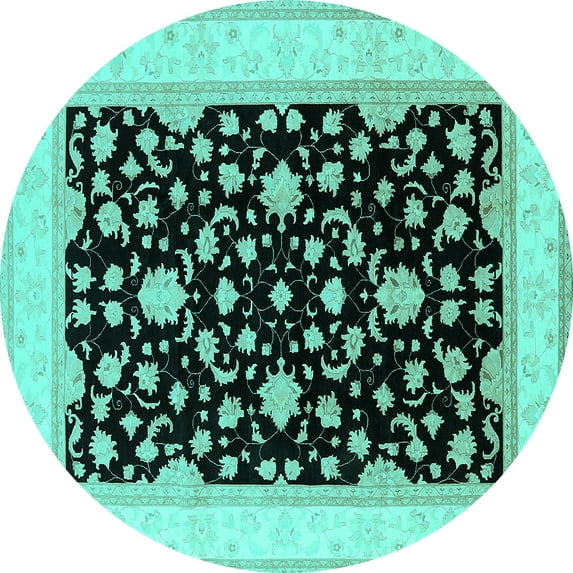 Ahgly Company Indoor Round Oriental Turquoise Blue Traditional Area Rugs, 3' Round