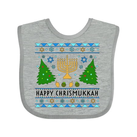 

Inktastic Happy Chrismukkah Sweater Style with Menorah and Trees Gift Baby Boy or Baby Girl Bib
