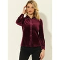 thumbnail image 2 of INSPIRE CHIC Round Collar Button Up Velvet Shirt Wine Red XS, 2 of 5