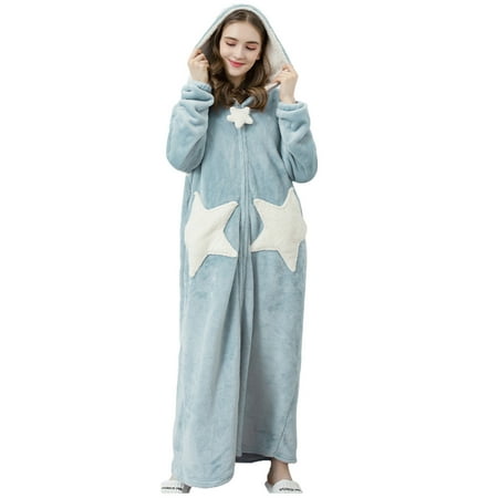 

AOOCHASLIY Clearance Womens Splice Hooded Thicken Coral Fleece Robe Pocket Bathrobe Sleepwear Pajamas