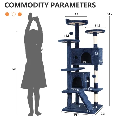 CL.HPAHKL 54In Cat Tree Tower for Large Cats, Cat Climbing Tower Cat Scratching Tree with Cat Scratching Stand, Big Cat Tree House Funny Toys for Kittens Pet(Navy Blue)