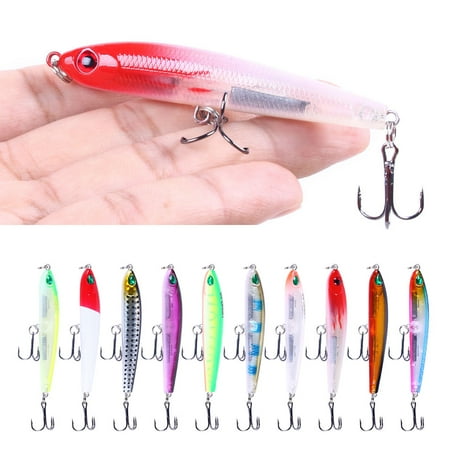 HENGJIA 10PCS Fishing Lures for Bass Fishing Pencil Popper Lures Topwater Pencil Lures Sinking Hard Bait Pencil Plopper Lure Fishing Lures Pencil Lure