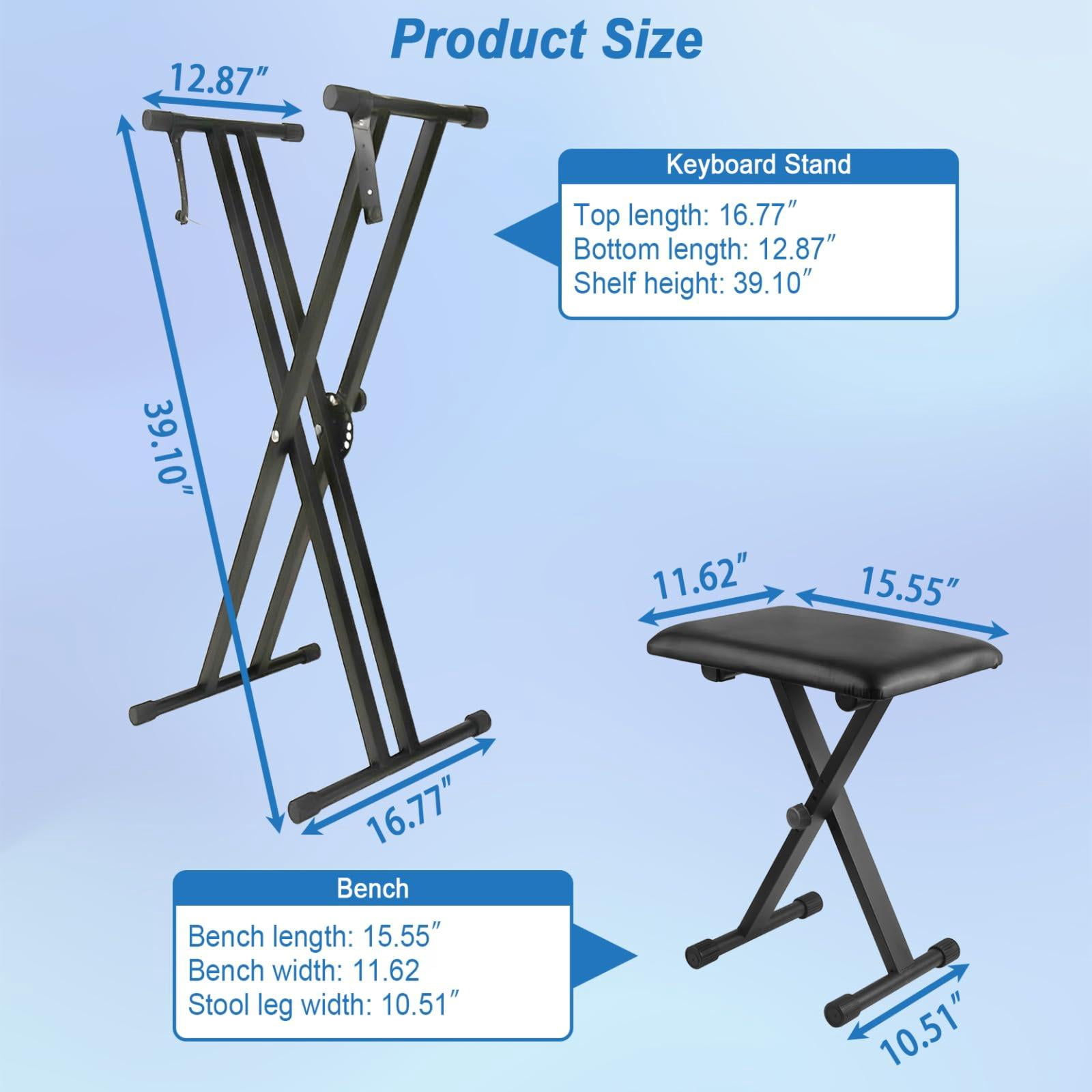 Keyboard Stand Piano Bench Set  2026 Upgrade Heavy Duty Double X Adjustable&portable Digital With Locking Straps (piano 1 1) For 54-88 Key Electric Pianos
