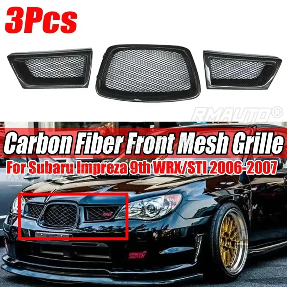 3PCS Real Carbon Fiber Car Front Bumper Lower Mesh Grill Trim For Subaru Impreza WRX STi 9th 2006-2007 Racing Grill Body Kit