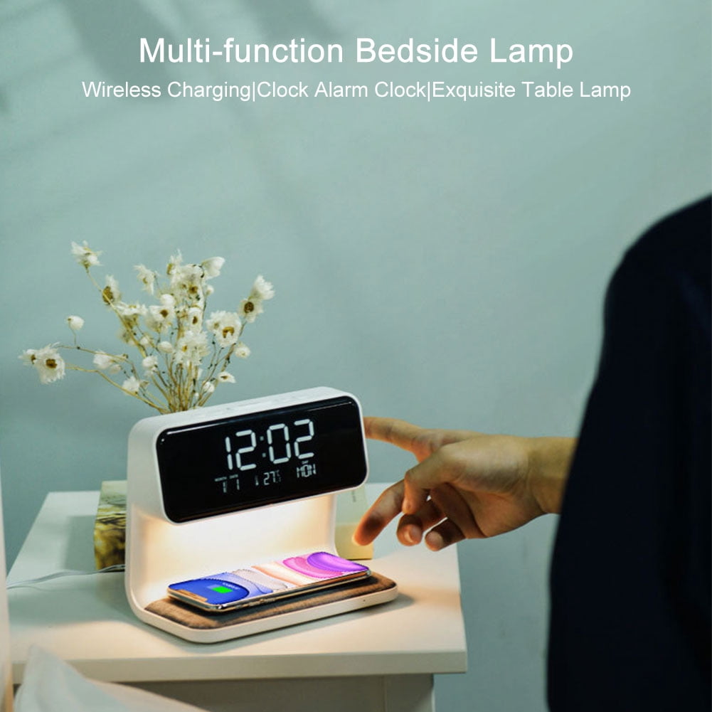 Niovtt 3 In 1 Bedside Lamp Wireless Charger Digital Alarm Clock for Bedroom(USB)
