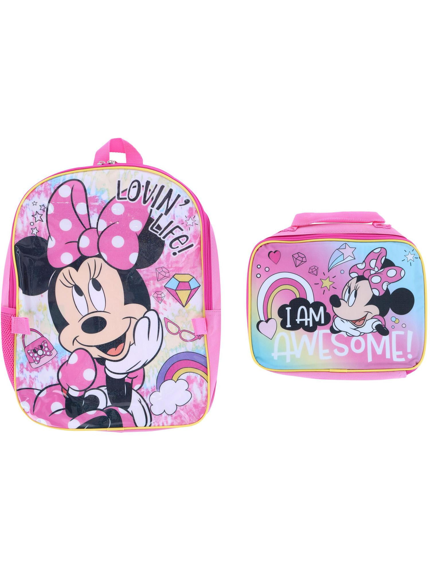 Minnie Mouse Girls Backpack with Lunch Bag and Water Bottle 5 Piece Set 16 inch, Girl's, Pink