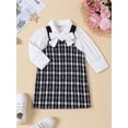 thumbnail image 2 of Wassery 2pcs Kids Girls Overalls Skirt Set Long Sleeve Button Shirt Tops Black Plaid Suspender Dress Sets 2T 3T 4T 5T 6T 7T Little Girls Summer Birthday Party Clothes, 2 of 9