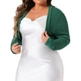 thumbnail image 2 of DARING DIVA Plus Size Long Sleeve Open Front Cropped Cardigans Shrugs 3X Dark Green, 2 of 6