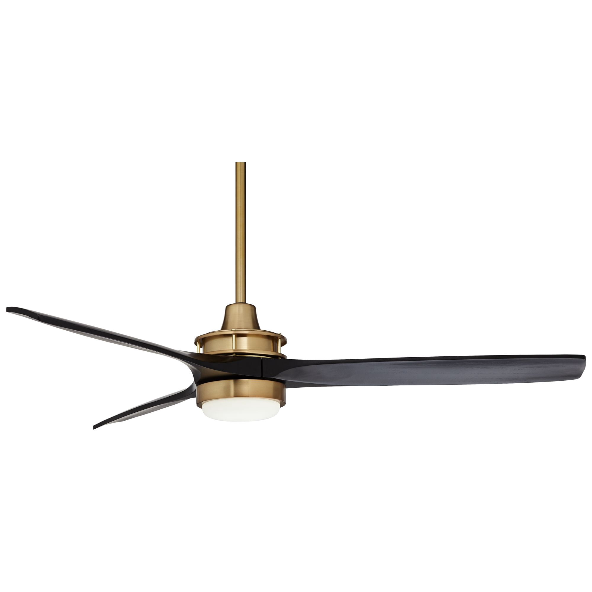 Casa Vieja 52" Windspun Indoor Ceiling Fan 3 Blade LED Light Remote Control Soft Brass Finish Motor Matte Black Finish Wood Blades