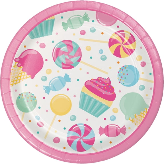 Candy Bouquet Round Paper Dessert Plates 8 Count for 8 Guests