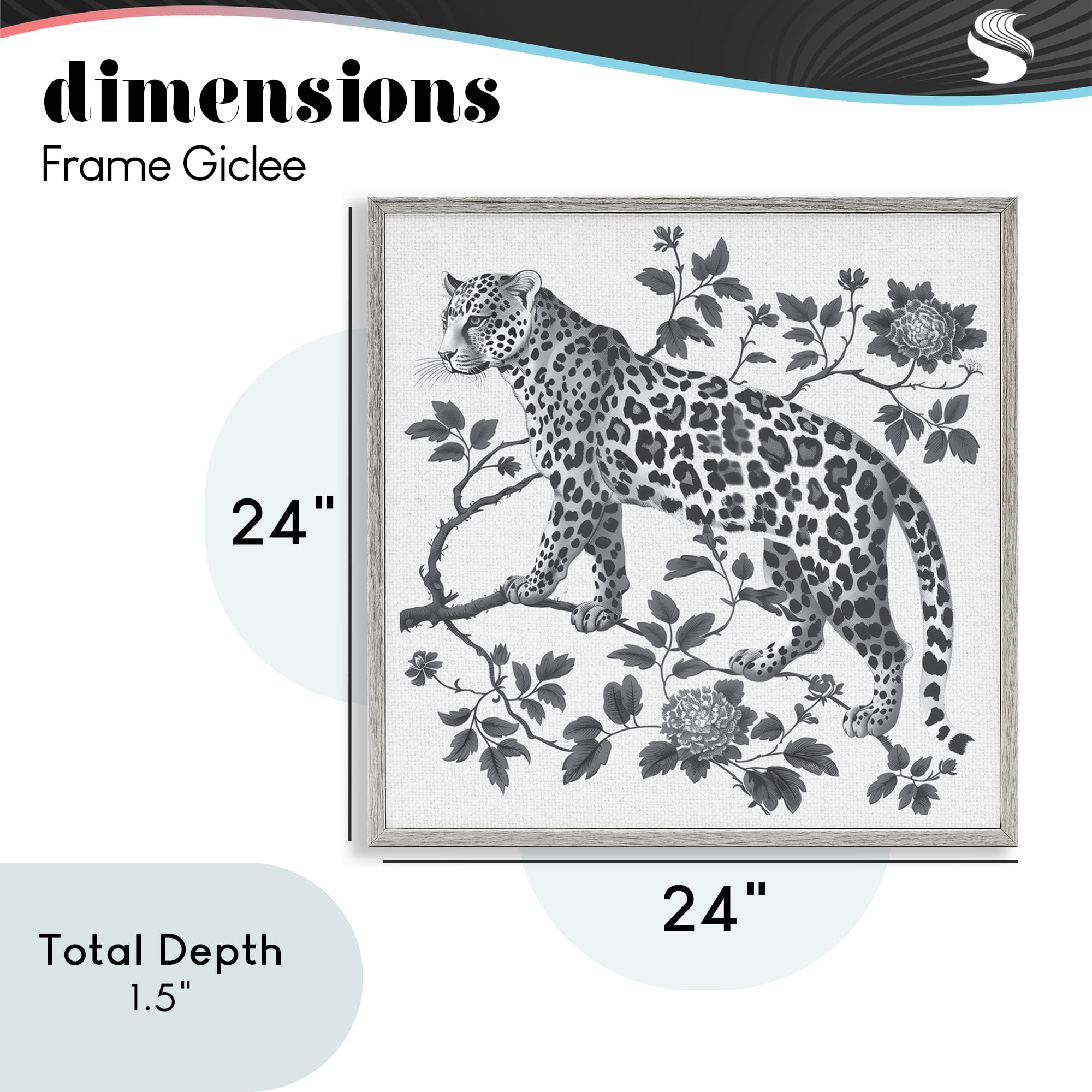 Monochrome Detail Leopard Gray Framed Giclee Art, design by Lettered and Lined