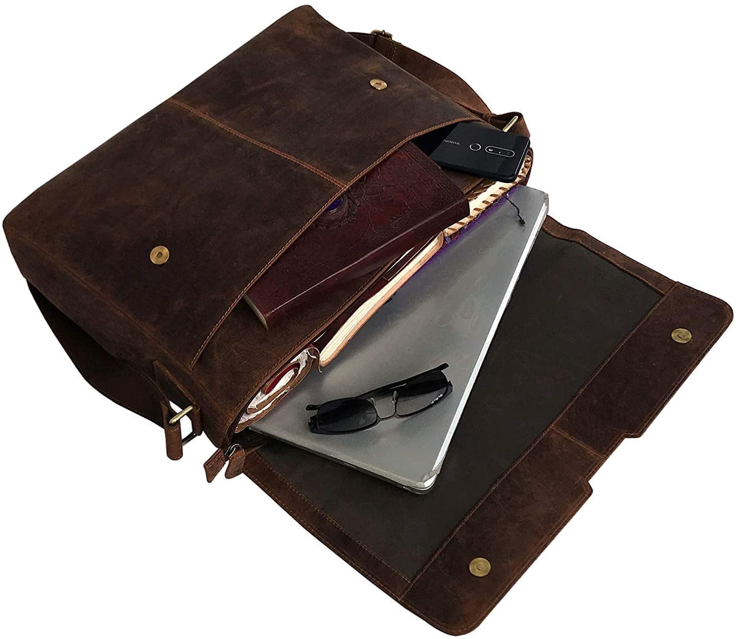 New Cuero Bags Adjustable Straps Vintage Leather 18 inch Briefcase Shoulder Laptop Bag