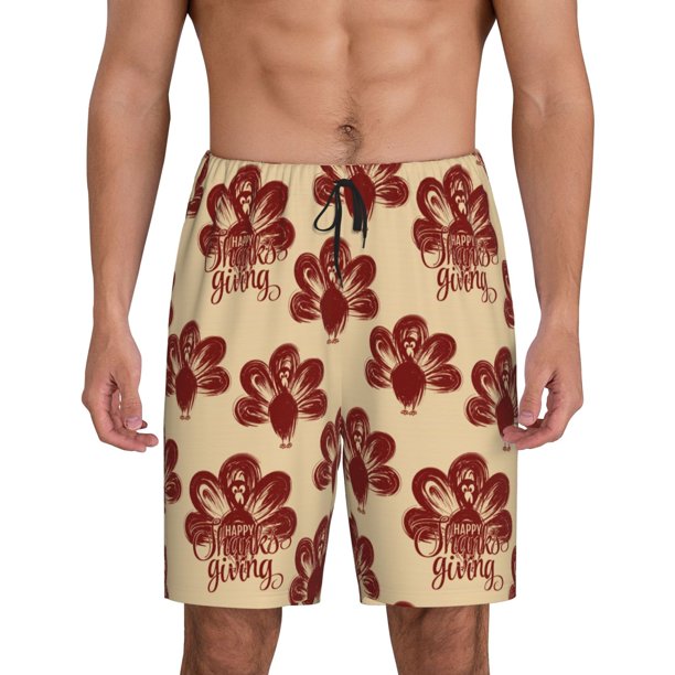 Fotbe Thanksgiving Sketch Turkey Pantalones Cortos de Pijama para Hombre, Ropa de Dormir, Pantalones de Pijama Cortos para Hombre-X-Large