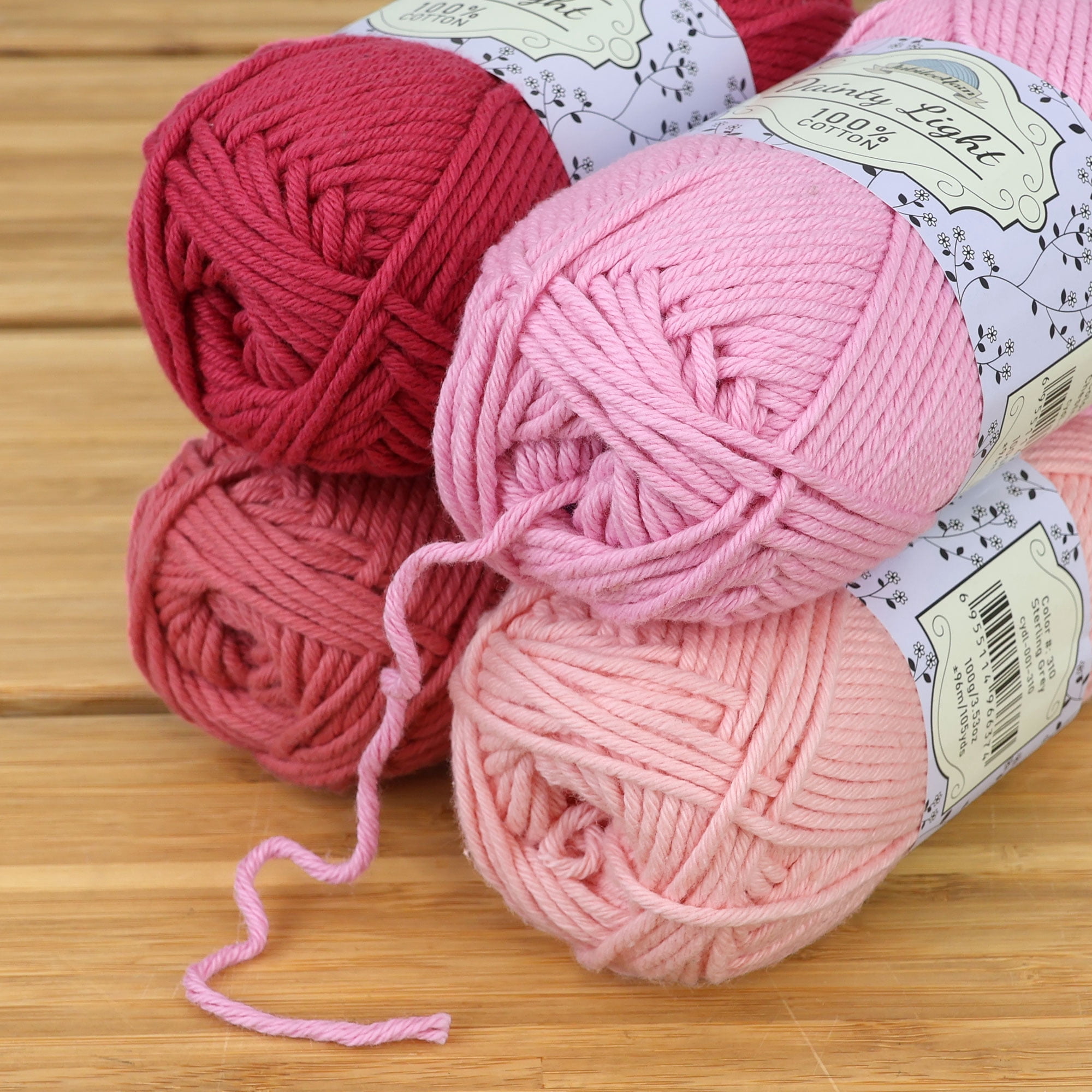 JubileeYarn Dainty Light Yarn - 100g/Skein Worsted Weight Cotton - Shades of Pink - 4 Skeins