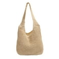 thumbnail image 3 of Bolso de playa tejido, diseño bohemio, portátil, ideal para ir al trabajo. Beige Blanco, 3 of 9