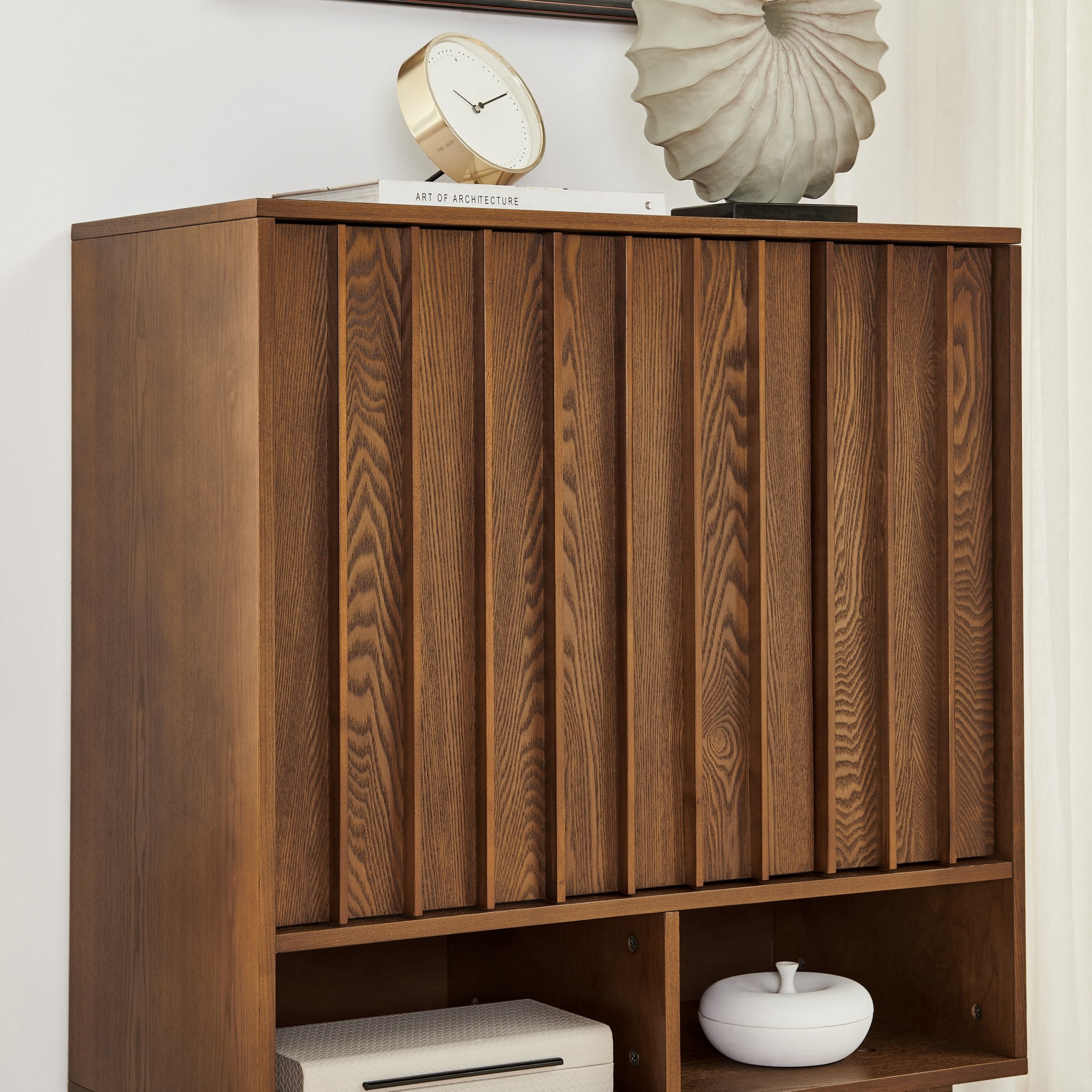 GDF Studio 31.6" Mid-Century Modern Sideboard Cabinet with 3 Doors, Adjustable Shelves, Walnut