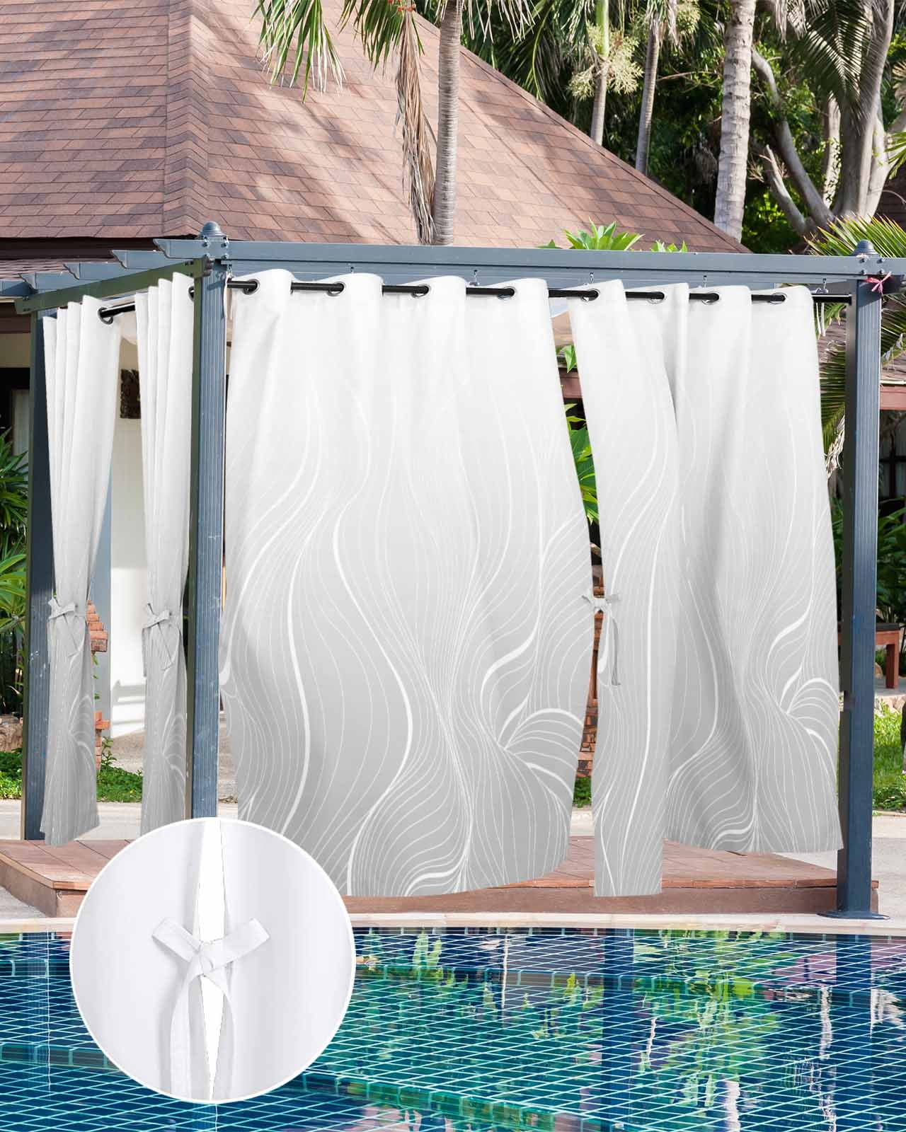 Grey Geometric Outdoor Curtains for Patio, Modern White Stripe Abstract Distortion Art Privacy Drapes Grommet Waterproof Outside Curtains for Porch/Cabana/Balcony 54"x 108", 1 Panel