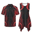 thumbnail image 2 of Psesaysky Red Octopus Print Couples Outfits Hawaiian Matching Sets Summer Button Up Shirts and Sleeveless Dress with Pockets Plus Size Men and Women Matching Clothes for Travel, 2 of 7
