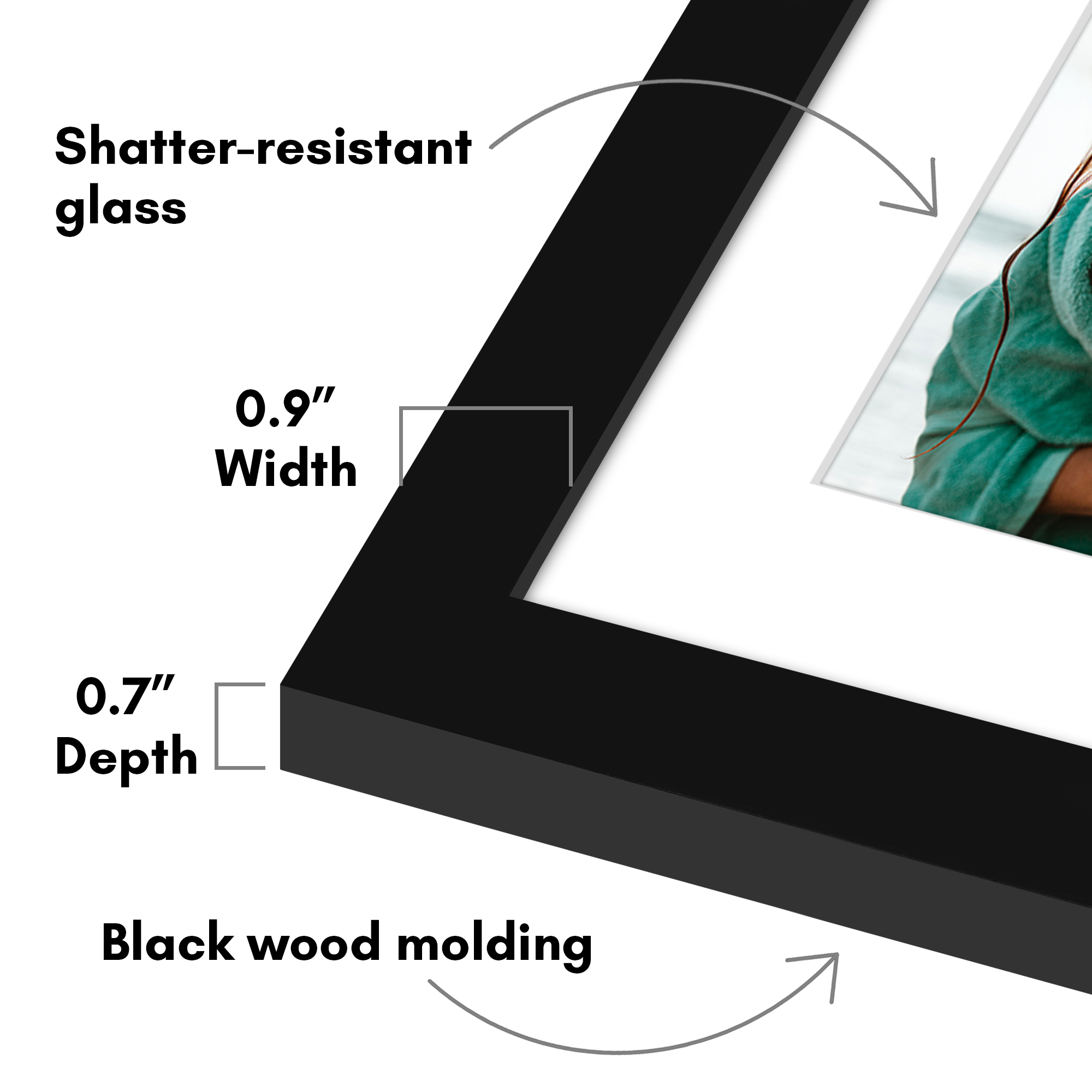 Americanflat 5x7 Double Picture Frame with Shatter-Resistant Glass Fits 2 use as One 7x16 Frame Signature - Black
